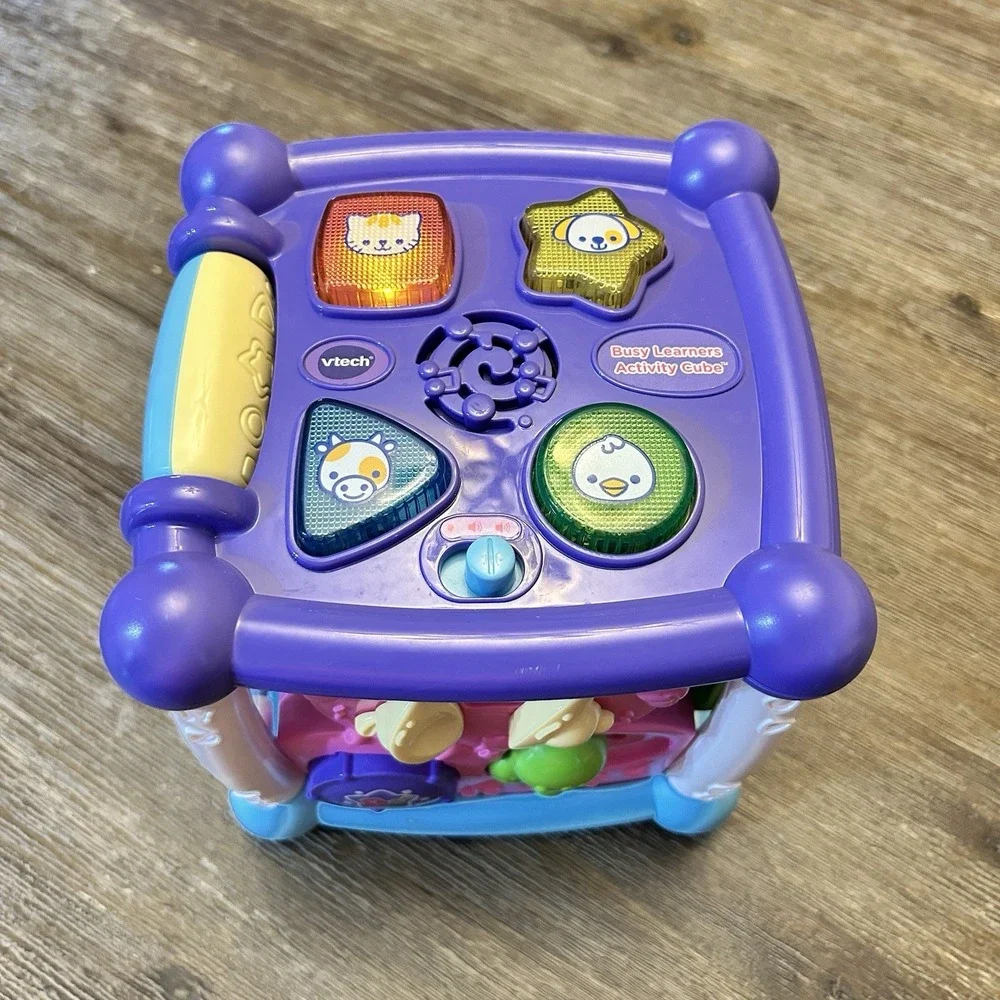 Vtech Busy Learners Activity Cube Educational Light Up Sound‎ Toy Purple Works!